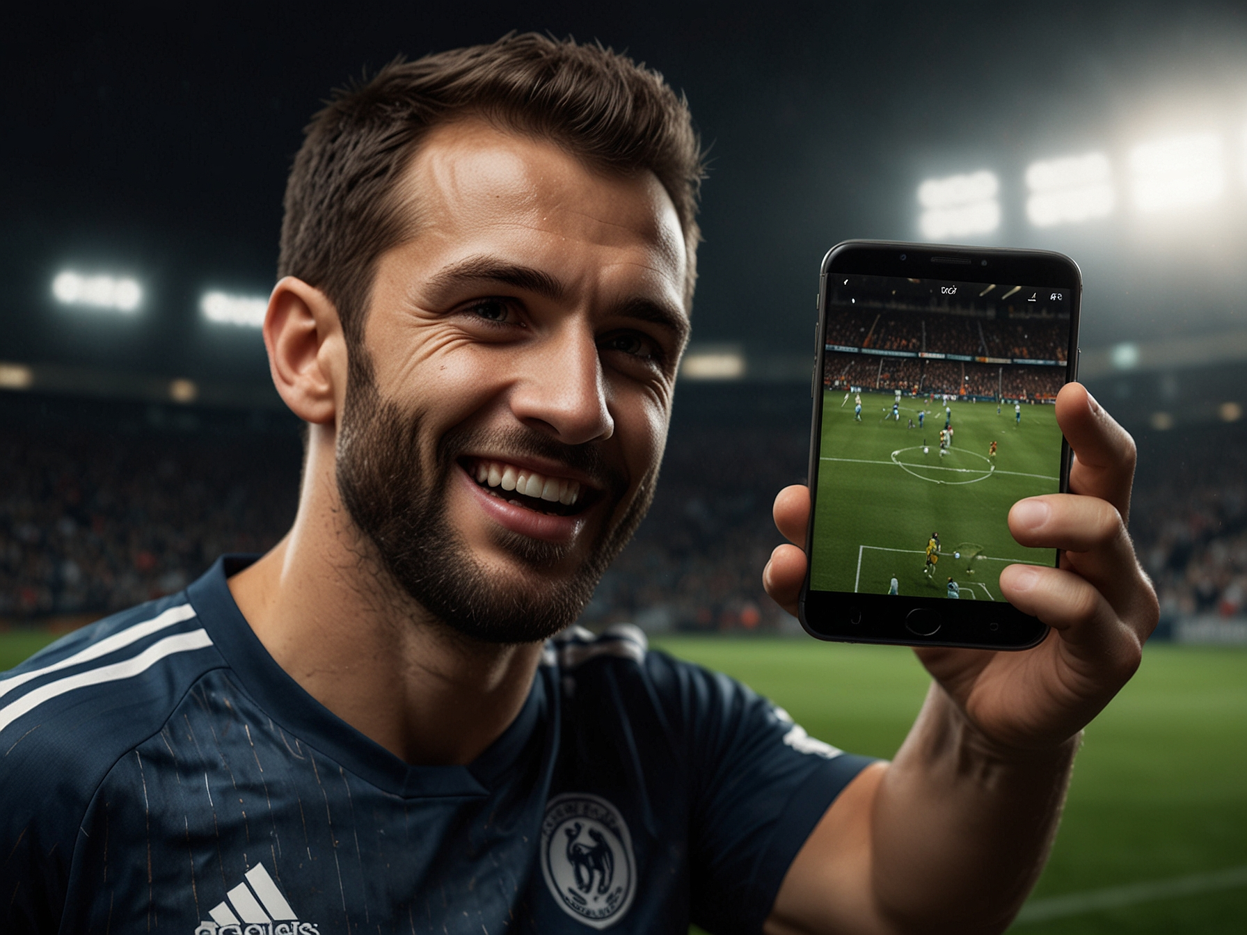 Jugador celebrando apuesta con móvil